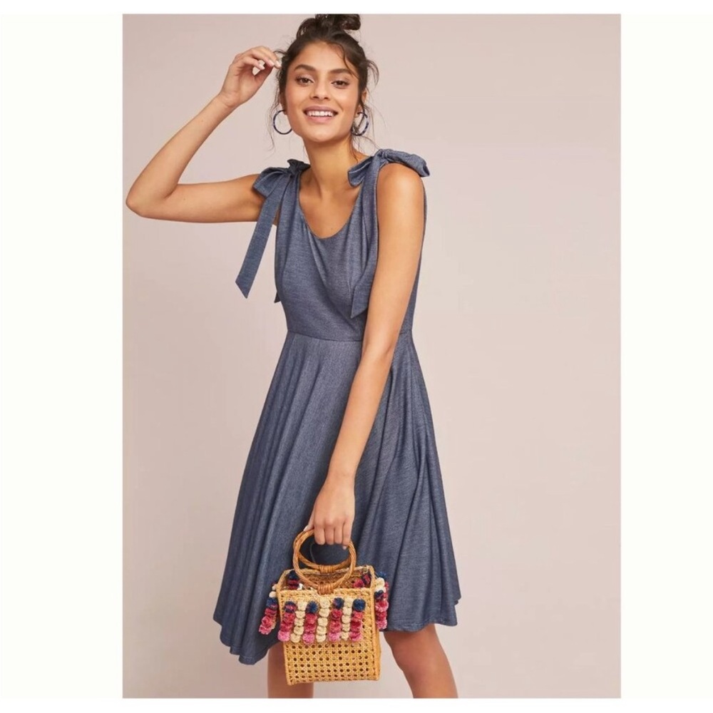 Anthropologie Hutch Amara Tie Shoulder Scoop Mini Dress in Indigo Size Medium